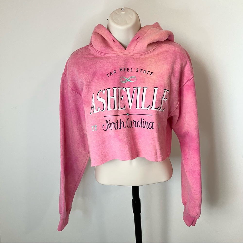 Asheville NC Cropped‎ Hoodie Pink Bleach Dye Size S